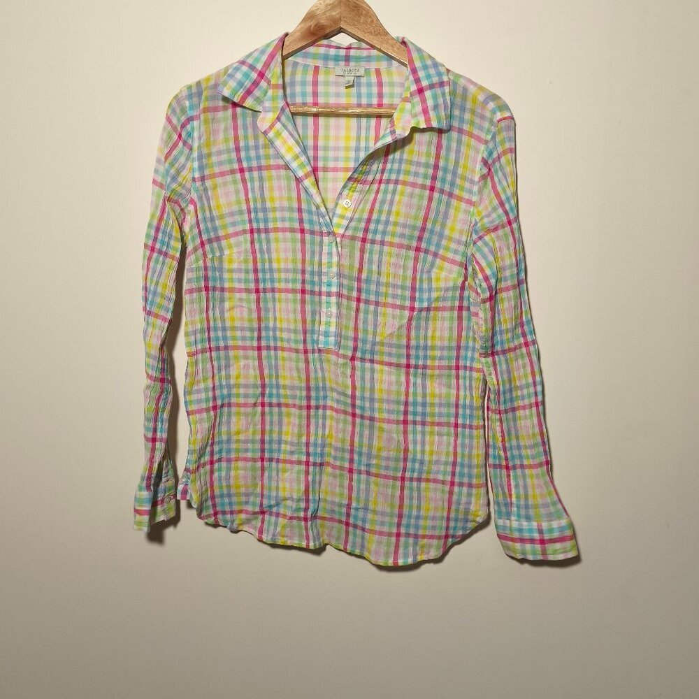 Talbots Pastel Plaid 100% Cotton Gauze Popover Tunic sz SP Ivory Spring Beach